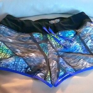 Avia Women's Athletic Shorts - Black and Blue Pattern